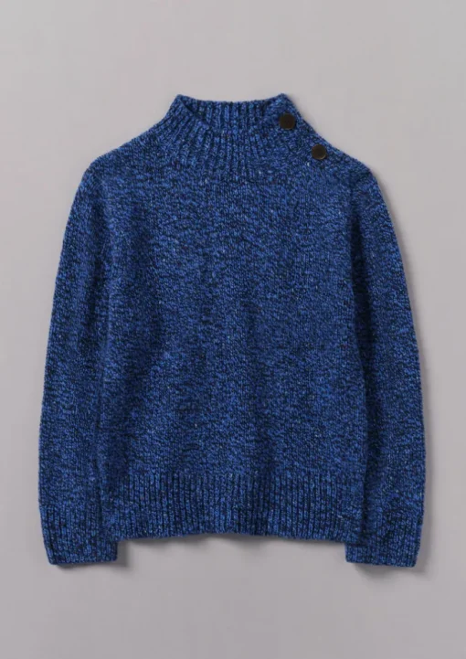 Button Shoulder Marled Donegal Wool Sweater