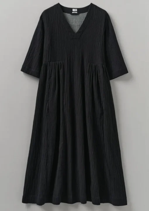 Crinkled Cotton V-Neck Dress