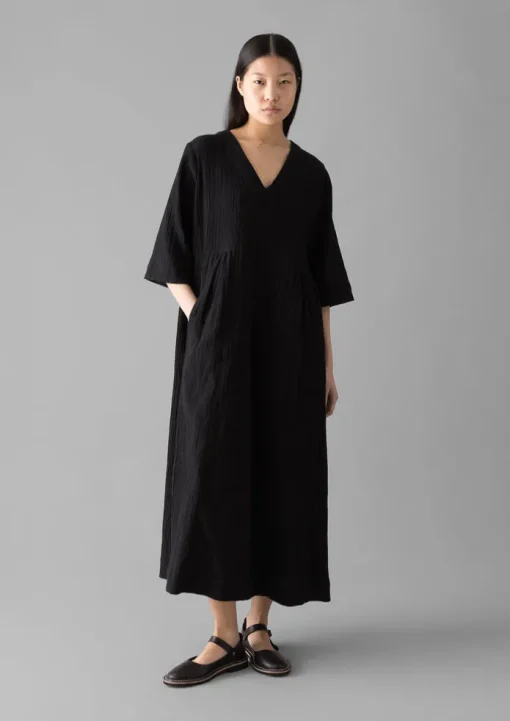 Crinkled Cotton V-Neck Dress