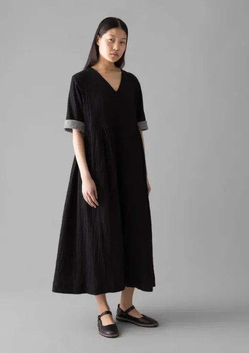 Crinkled Cotton V-Neck Dress