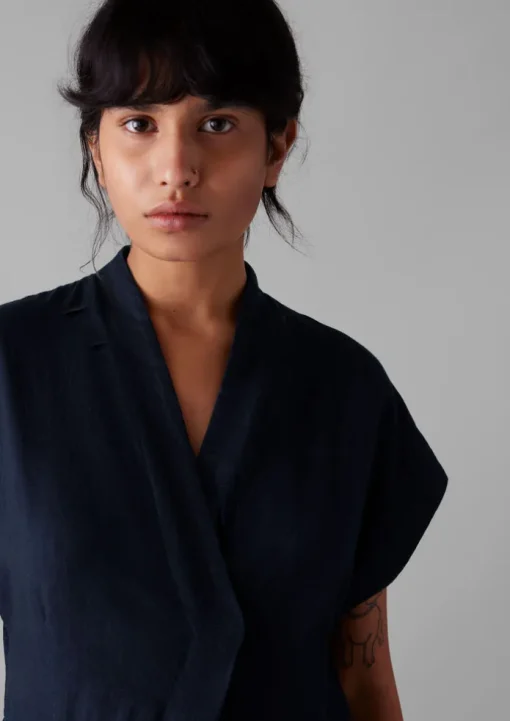 Cross Front Indigo Twill Jumpsuit