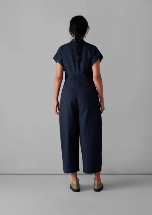 Cross Front Indigo Twill Jumpsuit