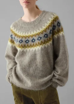 Fair Isle Yoke Mohair Blend Easy Sweater