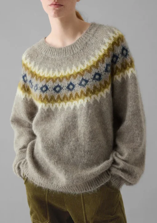 Fair Isle Yoke Mohair Blend Easy Sweater