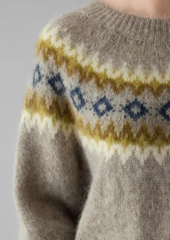 Fair Isle Yoke Mohair Blend Easy Sweater