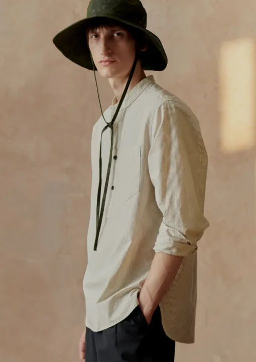 Grandad Collar Stripe Pullover Shirt