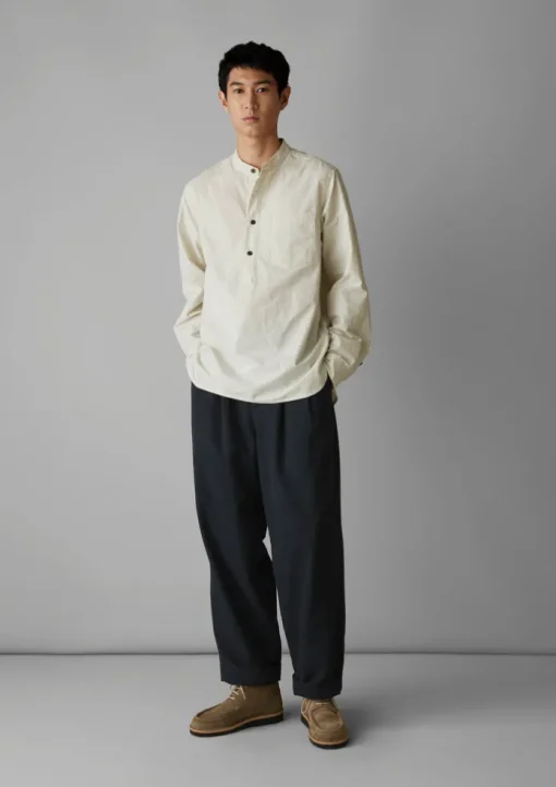 Grandad Collar Stripe Pullover Shirt