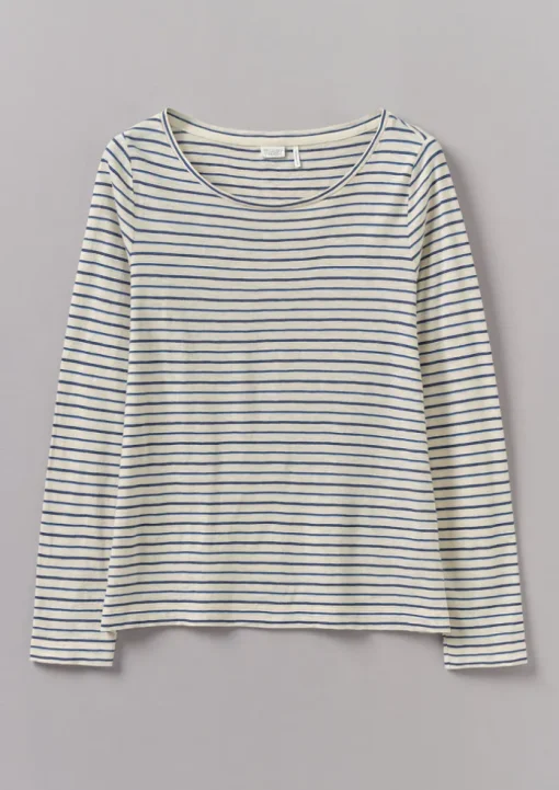 Stripe Cotton Open Neck Tee