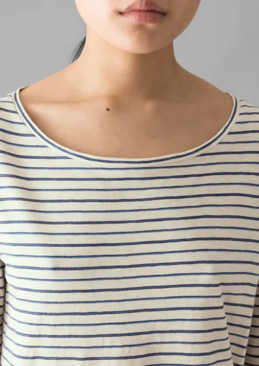 Stripe Cotton Open Neck Tee