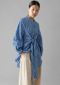 Stripe Poplin Wrap Front Shirt