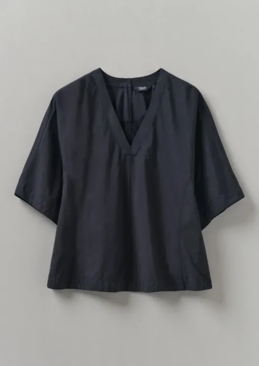 Textured Cotton Poplin V-Neck Top